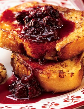 Vanilla-maple French toast with warm berry preserves
