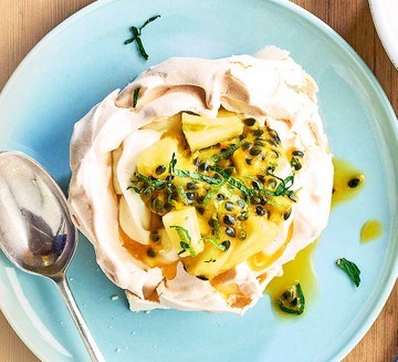 Vanilla Pavlova with pineapple & passion fruit