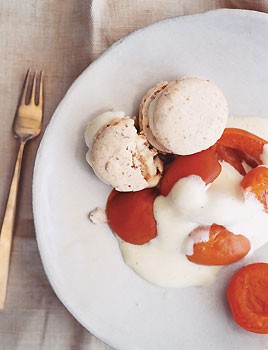 Vanilla-poached apricots with zabaglione