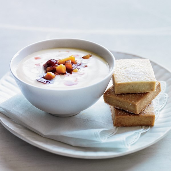 Vanilla pudding with macerated stone fruits & shortbread [Thomas Keller]