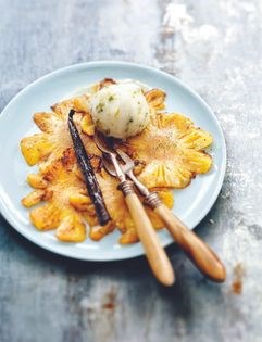 Vanilla-sautéed pineapple with lime and coriander ice cream