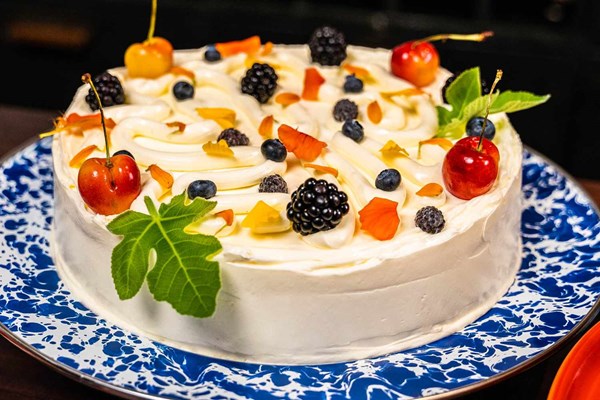 Vanilla-scented cornmeal cake with olive oil buttercream recipe [Browen Wyatt]