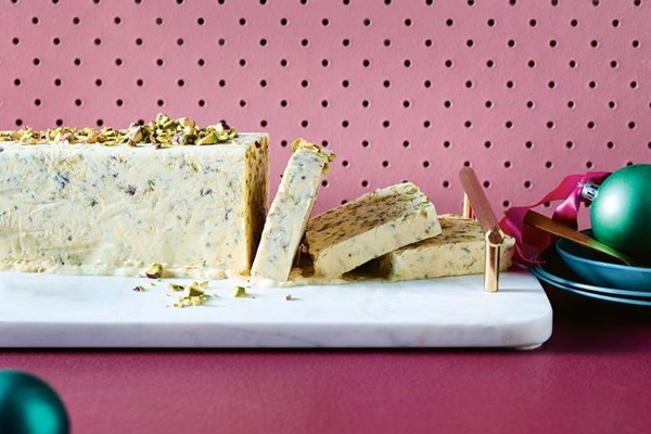 Vanilla, white chocolate & pistachio semifreddo