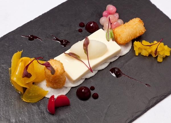 Variations of beetroot with goat's cheese flan and celery sorbet