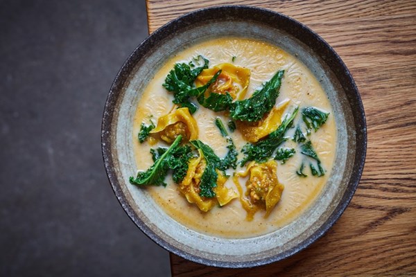 Veal and ‘nduja dumplings in pork broth