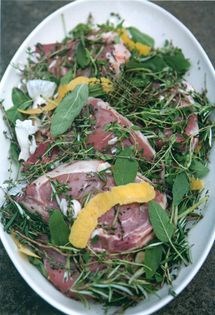 Veal chops with fresh herbs and salmoriglio