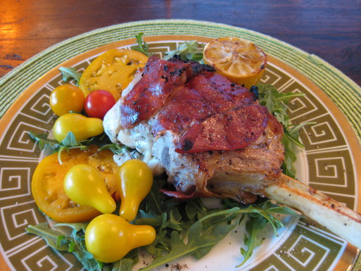 Veal chops with mozzerella, sage & prosciutto