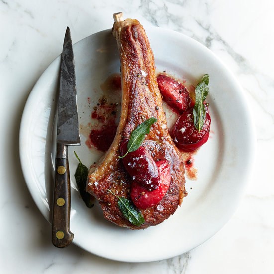 Veal chops with sage and plums