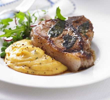 Veal chops with sage and creamy squash polenta