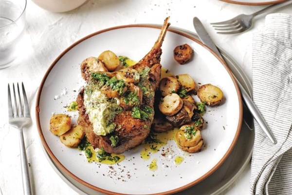 Veal cutlets and herb-stem gremolata