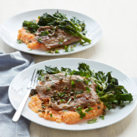Veal escalopes with swede and carrot mash
