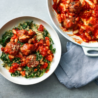 Veal meatballs in cannellini and tomato sauce with couscous