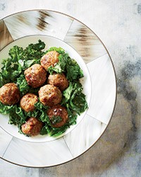Veal meatballs with mustard greens