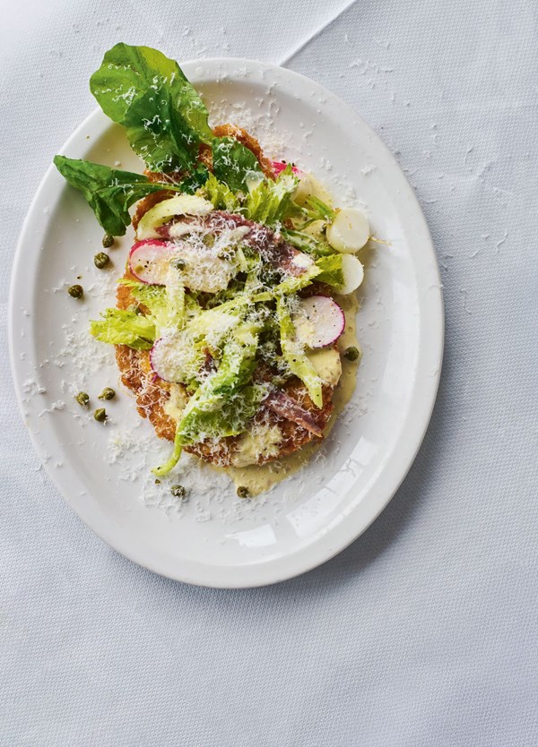 Veal schnitzel with celery-anchovy salad