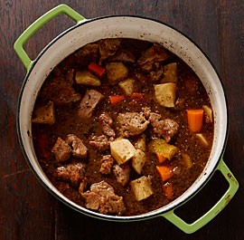 Veal stew with bacon and winter vegetables