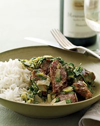 Veal stew with spring greens