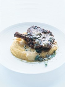 Veal with soft polenta and blue cheese