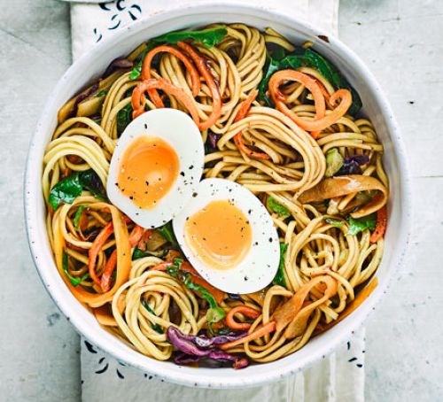 Veg-packed noodle & egg bowls
