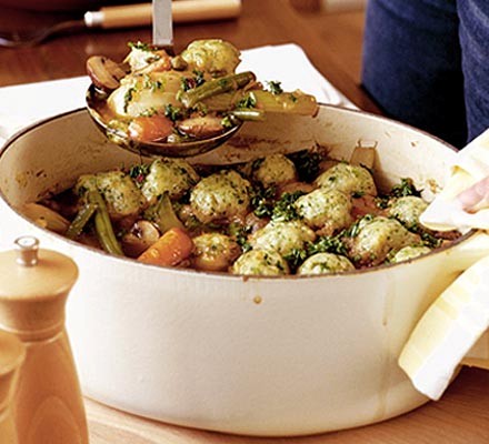 Veg stew with herb dumplings