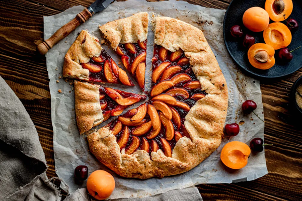 Vegan apricot & cherry galette