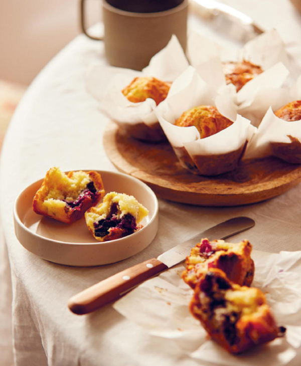 Vegan blueberry & peach muffins