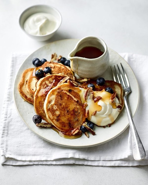 Vegan blueberry and pecan pancakes