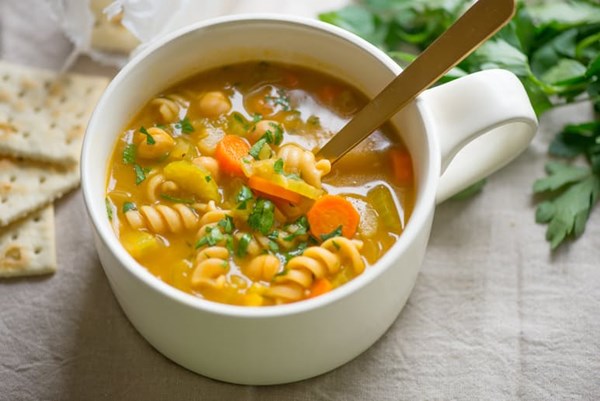 Vegan chickpea noodle soup
