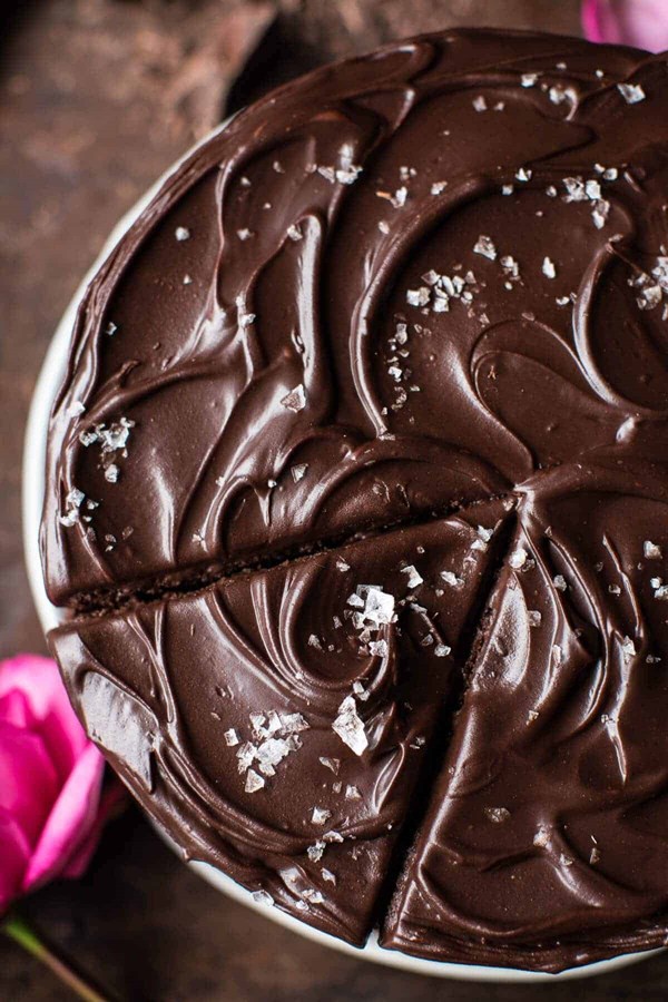 Vegan chocolate cake with creamy chocolate almond butter "buttercream"