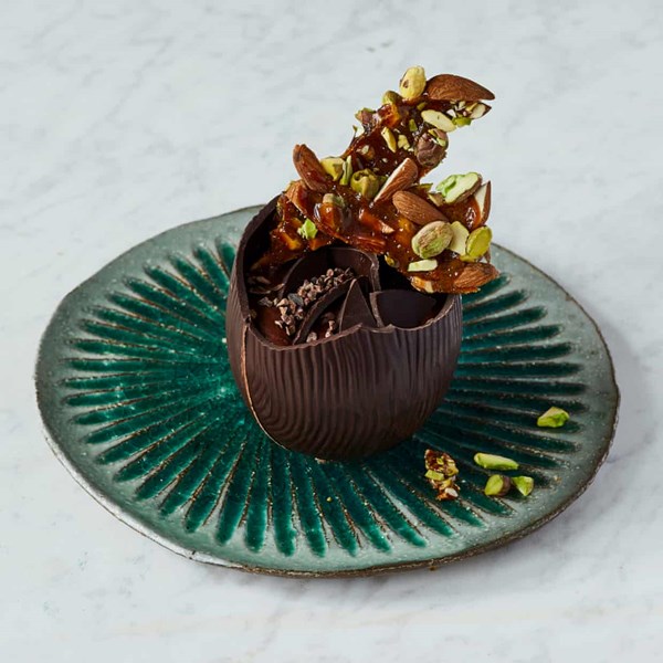 Vegan dark chocolate praline eggs