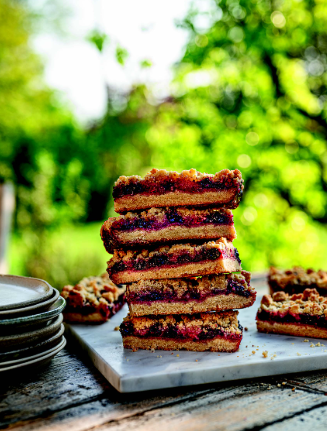 Vegan forest fruit crumble cookie bars