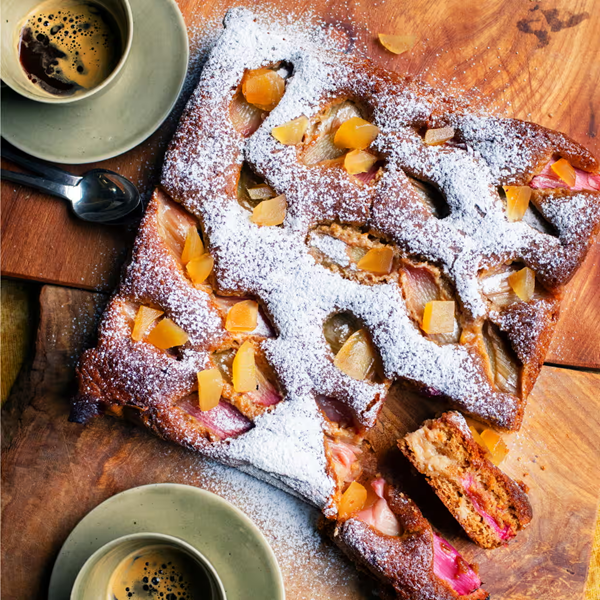 Vegan ginger and rhubarb slice