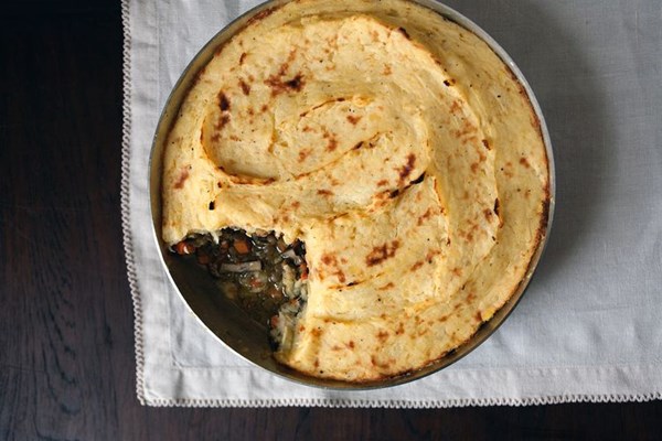 Vegan lentil shepherd's pie with parsnip and potato mash