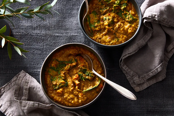 Vegan lentil soup with sweet potatoes & kale