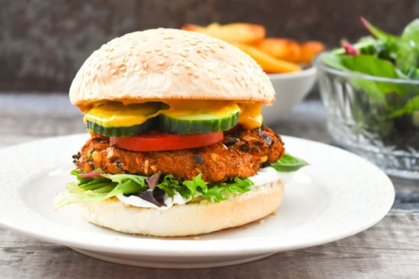 Vegan Mexican burgers with rice