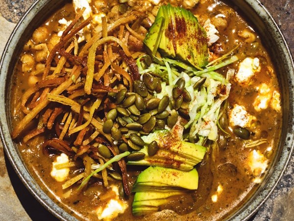 Vegan Mexican hominy stew (Red pozole / Pozole rojo)