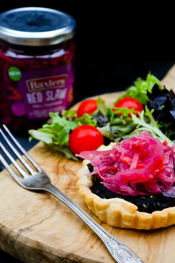 Vegan mushroom tarts with pickled slaw 