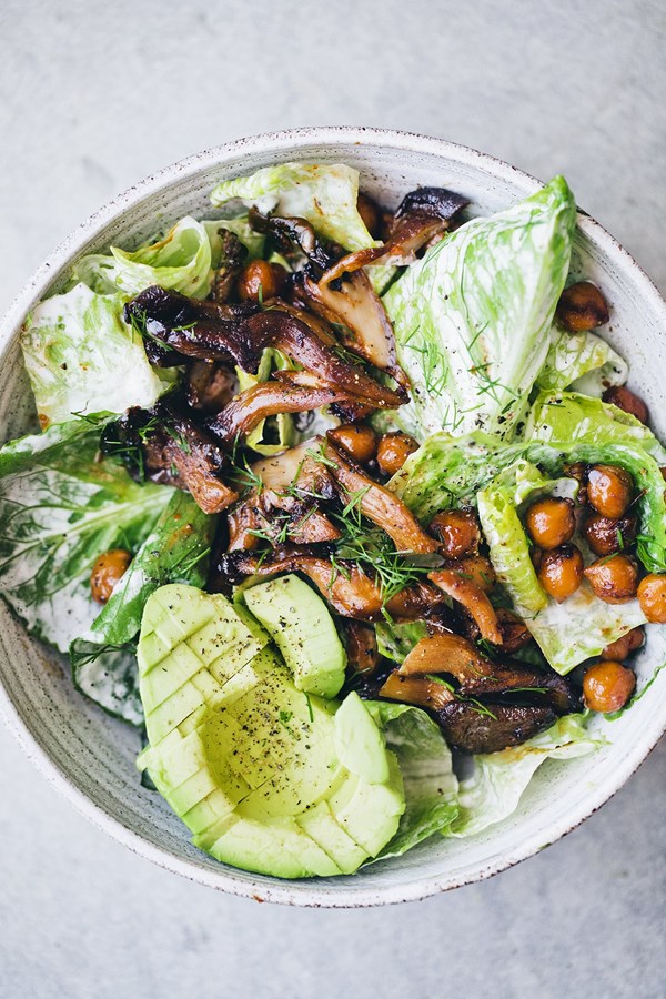 Vegan oyster mushroom Caesar salad