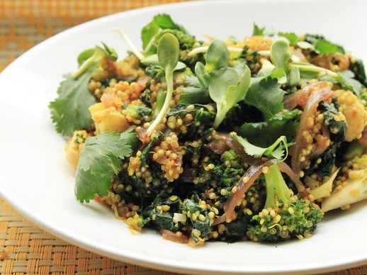 Vegan quinoa, broccoli, and kale curry