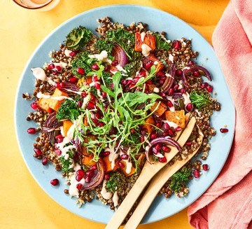 Vegan roast spice squash salad with tahini dressing