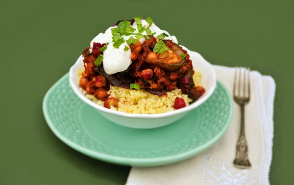 Vegan roasted vegetable and chickpea tagine