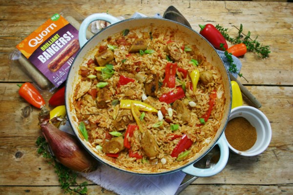 Vegan sausage jambalaya
