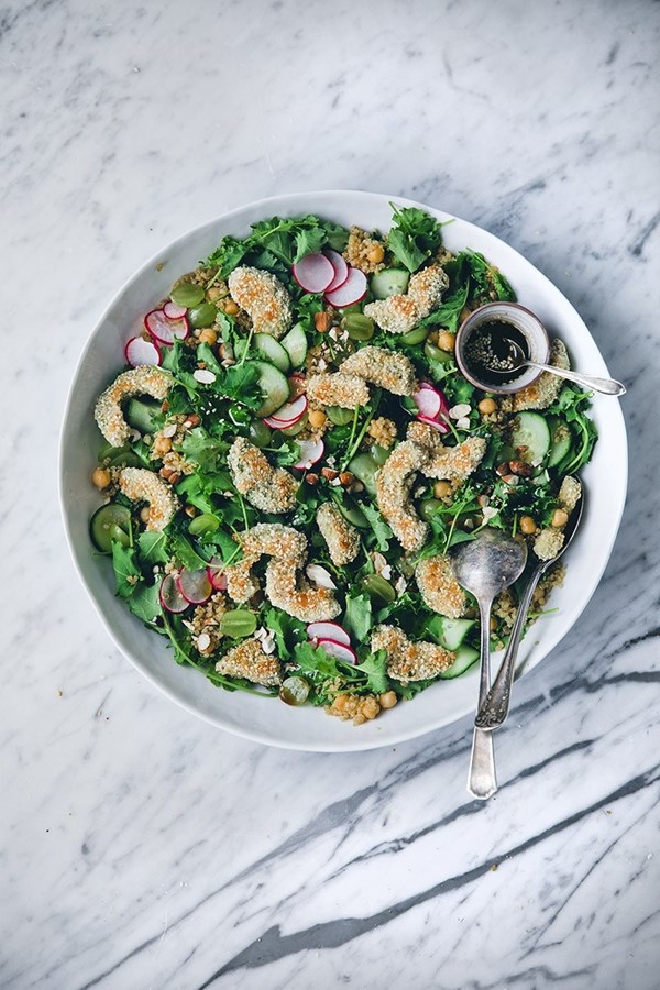 Vegan sesame crusted avocado salad