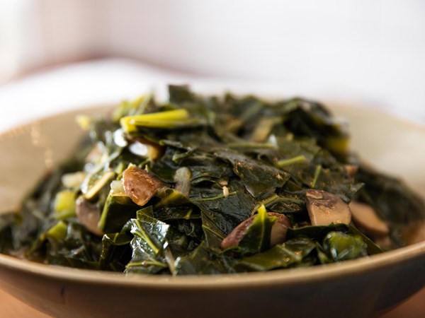 Vegan Southern-style collard greens with mushrooms