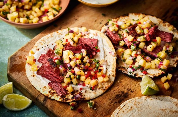 Vegan steak tacos with pineapple salsa
