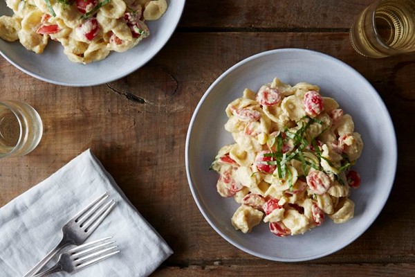 Vegan sweet corn pasta