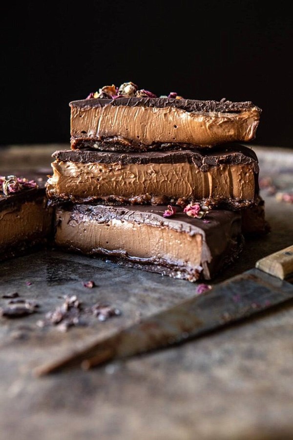 Vegan triple chocolate mousse cake