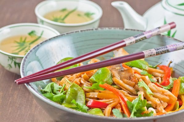 Vegan udon noodle stir fry