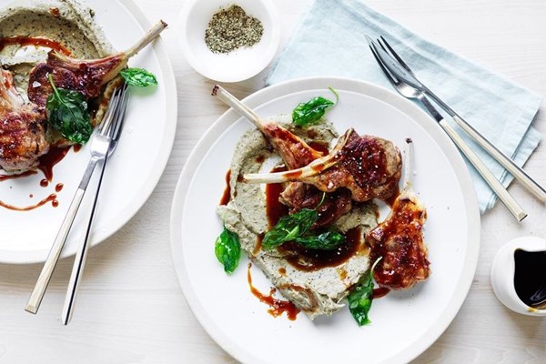 Vegemite & red miso lamb with eggplant puree
