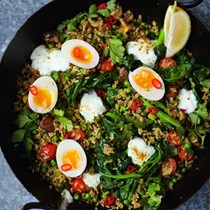 Vegeree not kedgeree, spiced rice, veg, eggs & yoghurt