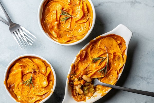 Vegetable and bean pot pies with sweet potato crusts